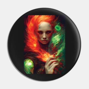 Beautiful Fire Mage | Fantasy Artwork | Pyromancer | Fire Sorceress | Abstract Painting Pin