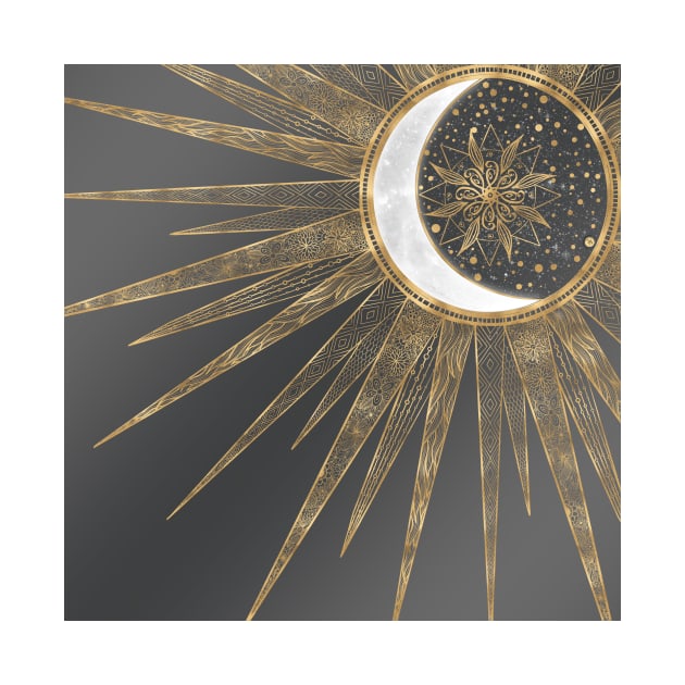 Elegant Gold Doodles Sun Moon Mandala Design by NdesignTrend