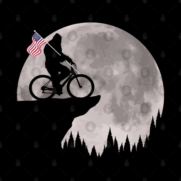 Bigfoot Riding BIke American Flag by Tesszero