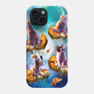 Outer Space Cats With Rainbow Laser Eyes Riding On Pizza Phone Case