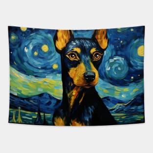 German Pinscher portrait in Van Gogh Starry Night style Tapestry