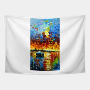 Bay Harmony: Sunset and Sailboats Tapestry