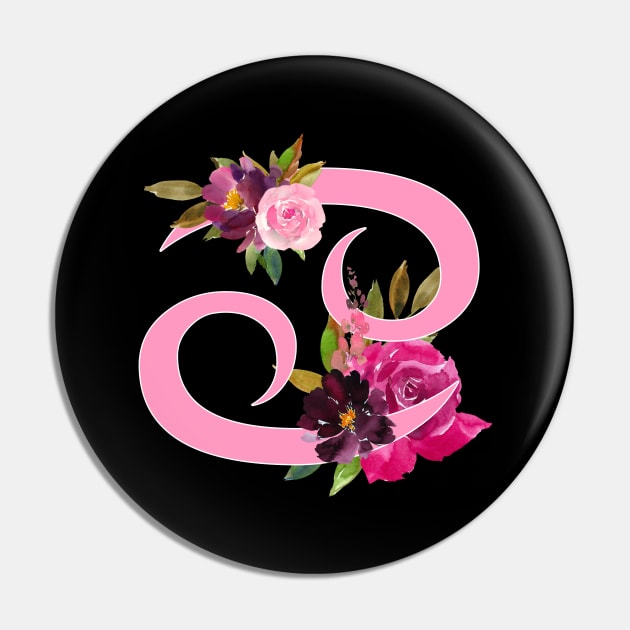 Cancer Horoscope Zodiac Pink Flower Design Pin by bumblefuzzies