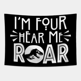 Kids I'm Four Hear Me Roar 4th Birthday Saurus Boy Girl Gift Tapestry