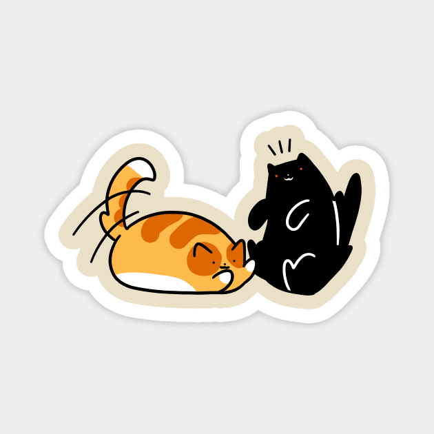 Playful Tabby and Black Cat Magnet by saradaboru