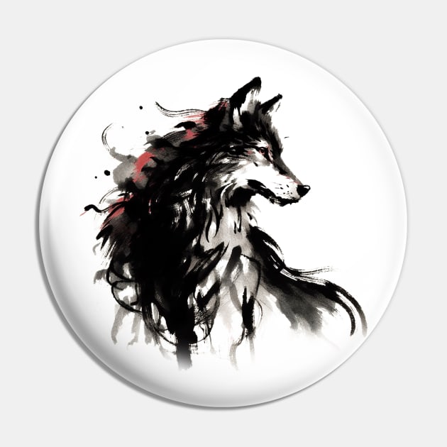 Chinese Style Ink Wolf Pin by T-Shirt Paradise