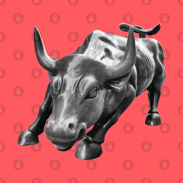 Wall Street Bull in Black and White by Mackabee Designs