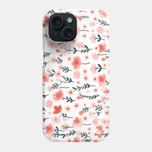 Dreamy Blooming Flowers Illustration in Light Pink and Crimson - Cute Cartoonish Style Phone Case