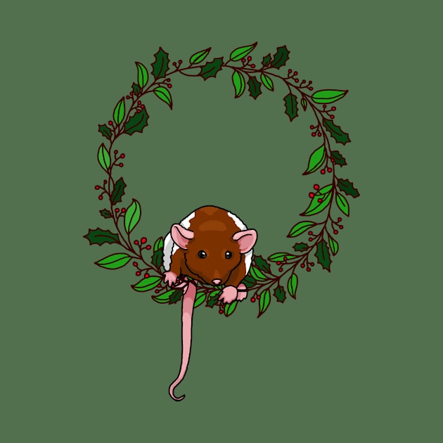 rat sitting on a holiday themed wreath by HighFives555