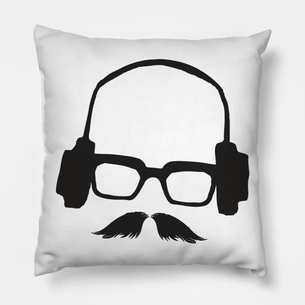 Hipster Face Man Portrait Cool Mustache Glasses Music Headphones Pillow by ddtk