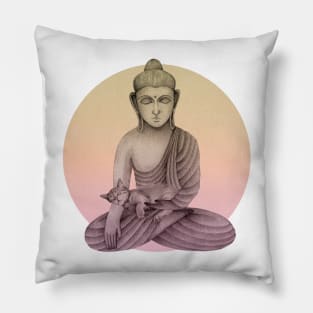 Buddha with cat 5 Pillow