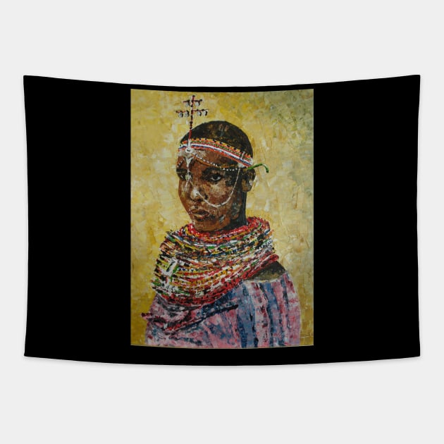 Masaai woman Tapestry by sukhpalgrewal