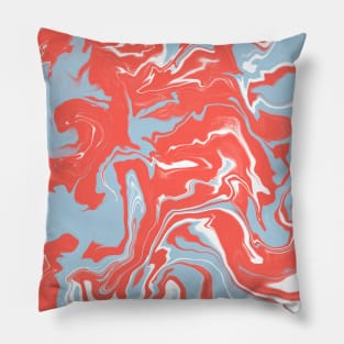 Shades of Moody Pastel Blue and Red Aesthetic Marble Pattern Pillow