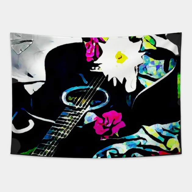 Rockstar's colorful artistic painted Guitar and Roses inspired in Hysteria album Tapestry by Cristilena Lefter