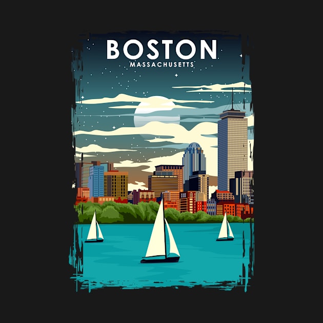 Boston at Night City Skyline Travel Poster by jornvanhezik