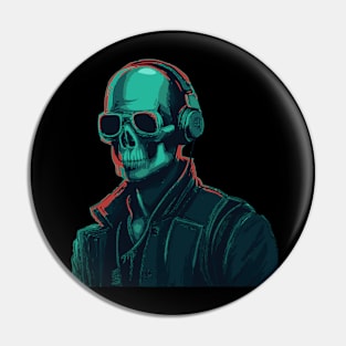 Cyber Punk Skull Wearing Headphones Pin