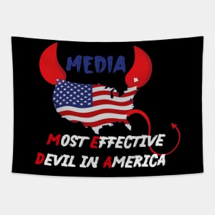 Media Most Effective Devil In America Funny Demon American flag design illustration Tapestry