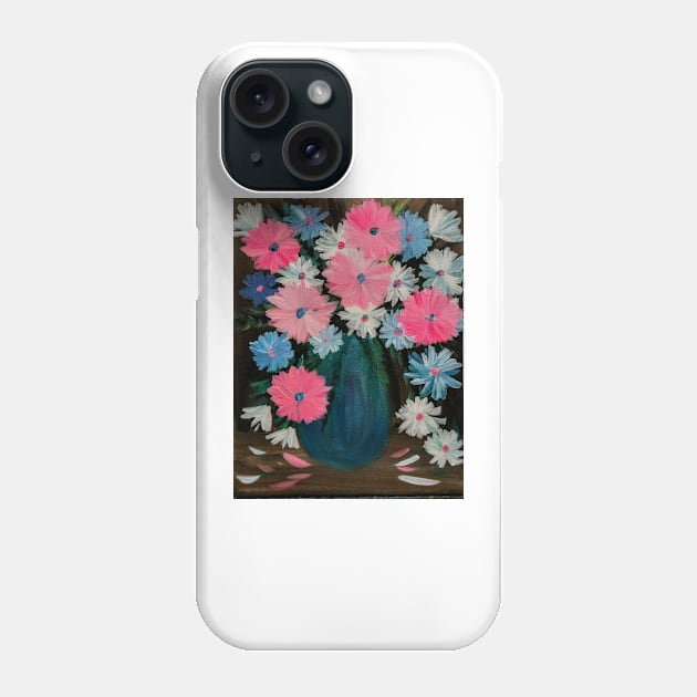 Pretty in pink flowers in a turquoise vase Phone Case by kkartwork