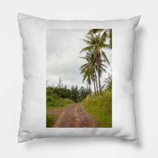 Small dirt road and plam trees in Borneo countryside Pillow