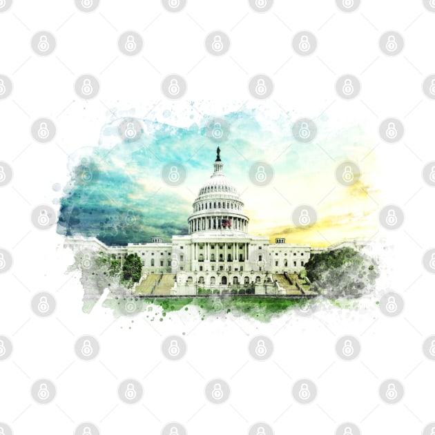 Washington DC Capitol Hill USA Breathtaking Watercolor Painting by Naumovski