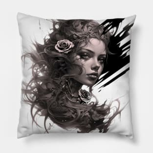 "Elegy of the Rose: Dance of Dreams and Brushstroke Magic" Pillow