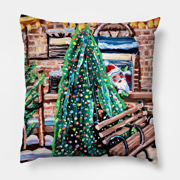 Welcome to Woodhaven Christmas Pillow by Art by Deborah Camp