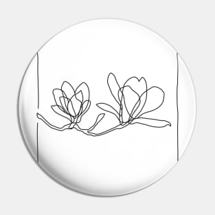 Magnolia Flowers Line Drawing - Black Pin