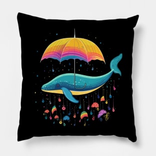 Whale Rainy Day With Umbrella Pillow