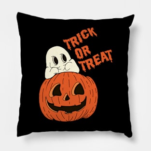 trick or treat ghost on pumpkins Pillow