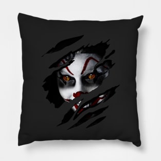 Scary Clown Shirt for Halloween Shirt tear illusion Pillow