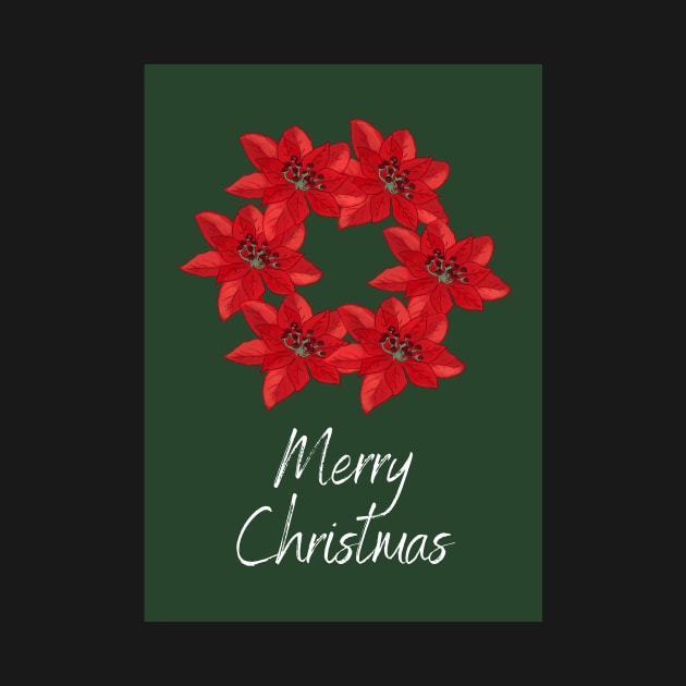 Merry Christmas Poinsettia Wreath on a Dark Green Background by esslev