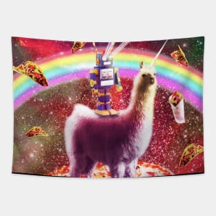 Laser Eyes Outer Space Robot Riding Llama Unicorn Tapestry