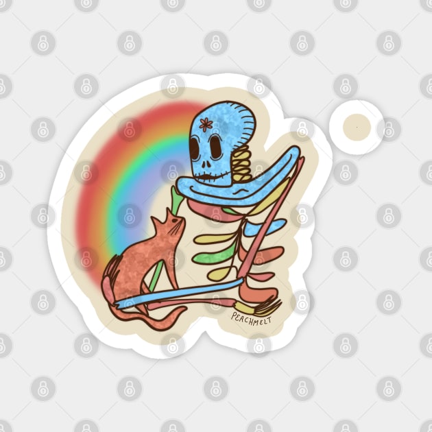 Rainbow Skeleton and Cat Friend Magnet by Peach Melt