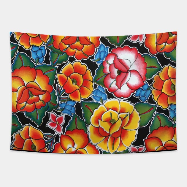 Mexican oilcloth oaxaca flowers Tapestry by T-Mex