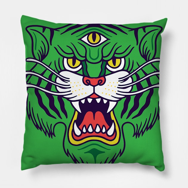 3rd Eye Tiger Earth Pillow by machmigo