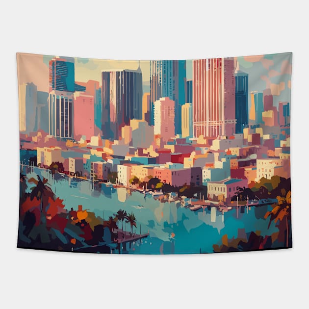 Miami Florida Impressionism Painting Tapestry by TomFrontierArt