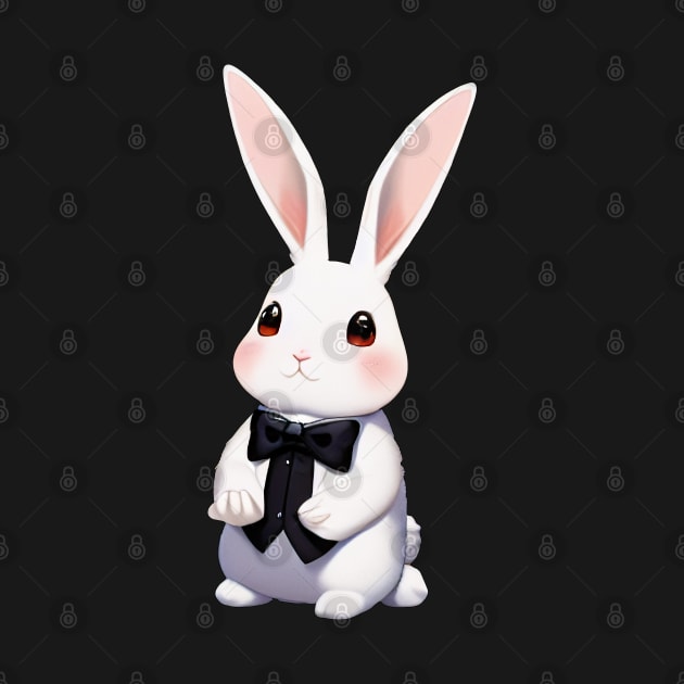 Cute Bunny Rabbit Wearing Black Ribbon by BAYFAIRE