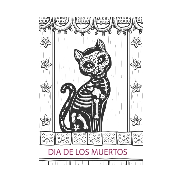 Dia De Los Muertos Cat by MCAL Tees