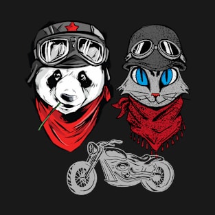 Cute Panda and cat couple that rides together stays together T-Shirt