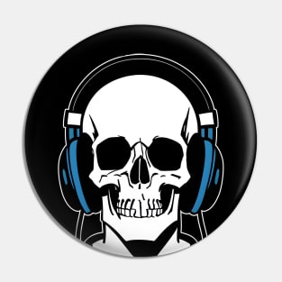 Skull With Headphones, Blue | Listening Music Pin