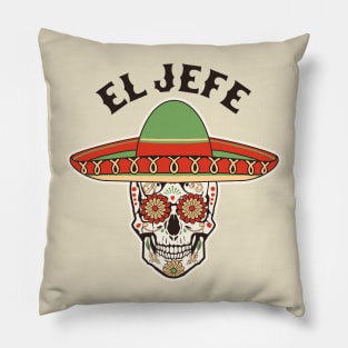 El Jefe Sugar Skull Mexican Dia De Los Muertos Cinco de Mayo Pillow