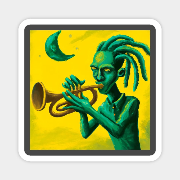 Surreal dreadlock alien playing trumpet Magnet by KFX Productions