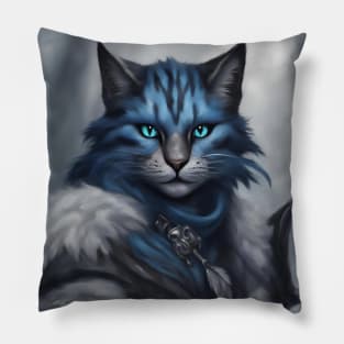 Fantasy cat knight blue Pillow