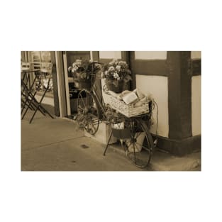 Bakery in Bicycle Basket and Flowers in Sepia T-Shirt