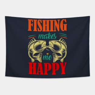 Fishing makes me happy typography t-shirt Tapestry