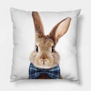 Brown Bunny With Blue Bowtie, Blue Nursery, Baby Animals Art Print by Synplus Pillow