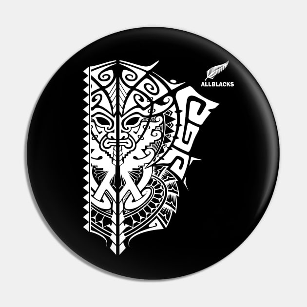 All Blacks Rugby New Zealand Maori Tattoo Warrior Mask Pin by CGD