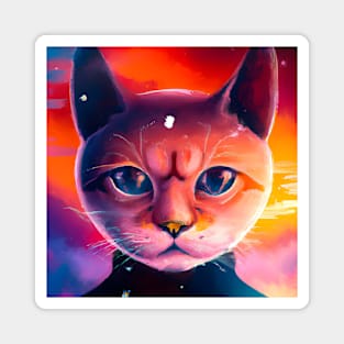 Space cat at sunset Magnet