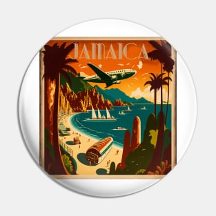 Jamaican Coastline Vintage Travel Art Poster Pin