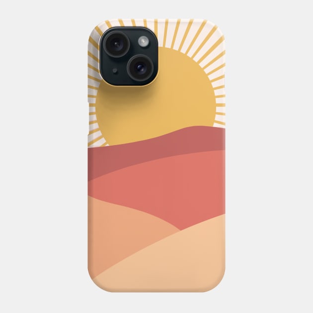 Boho minimal landscape Sun rays mountains Phone Case by Trippycollage